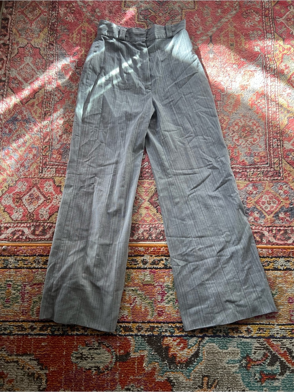 Men's Gray Pinstripe Wide-Leg Dress Pants